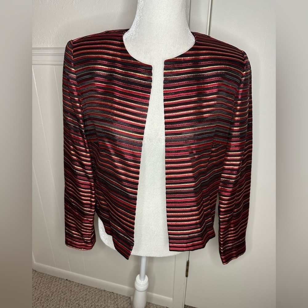 Maggy London Red and Black Striped Blazer size 8